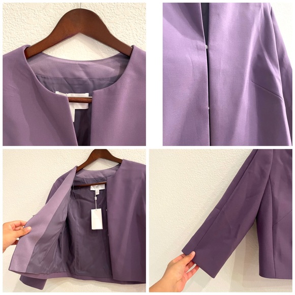 NWT Hugo Boss Purple Mauve Cropped Collarless Blazer Jacket Sz. 12 - Picture 9 of 12